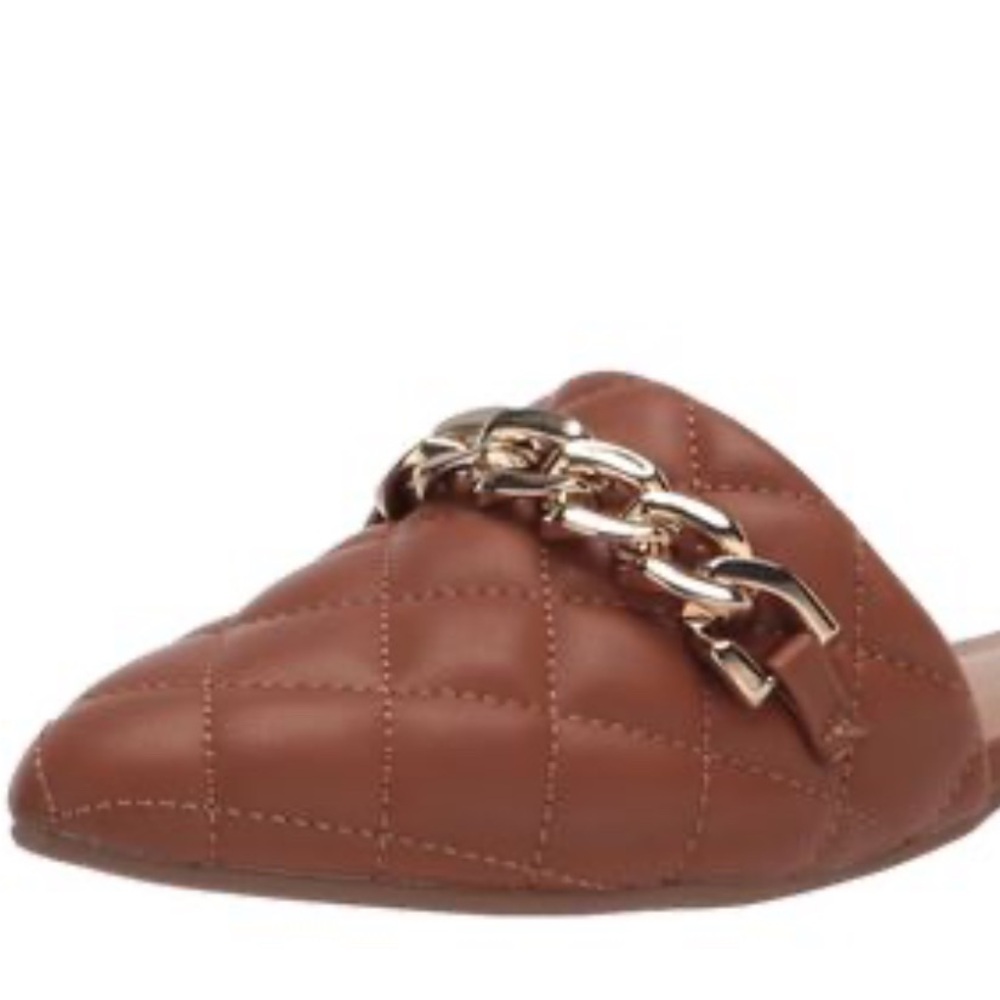 Madden Girl Tan Quilted Mules with Gold Chain - Picture 2 of 6
